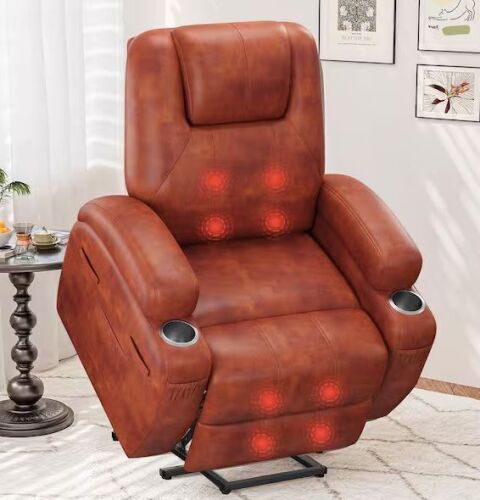 Brown Leather Standard (No Motion) Recliner with Power Lift