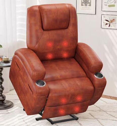 Brown Leather Standard (No Motion) Recliner with Power Lift