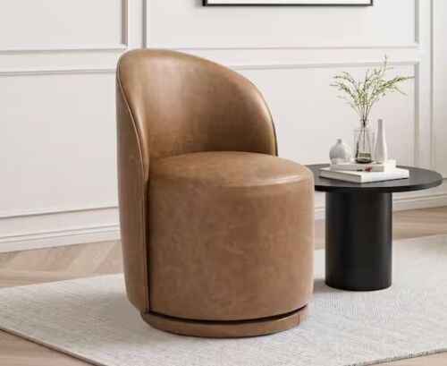 Brown PU Leather Swivel Accent Barrel Chair