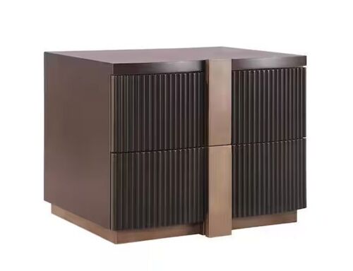 CHRISTOPHER KNIGHT HOME Osvain Modern Dark Brown 2-Drawers Bedside Table with Fluted Design