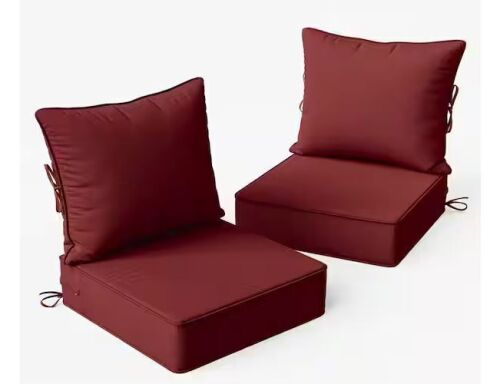 24 x 24 x 6.5 in. Outdoor Waterproof Deep Seat Cushion w/ Removable Cover (2-Pack) Burgundy