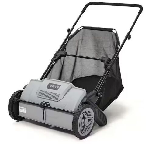 DAPPER SUPPLY Walk-Behind Outdoor Hand Push Lawn Sweeper 3.5 cu. ft. Hopper Bag and 21 in. Sweeping Width in Gray