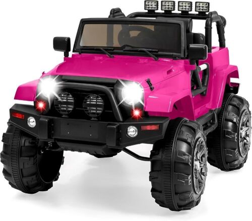 12V Ride On Truck, Battery Powered Toy Car w/Spring Suspension, Remote Control, 3 Speeds, LED Lights, Bluetooth