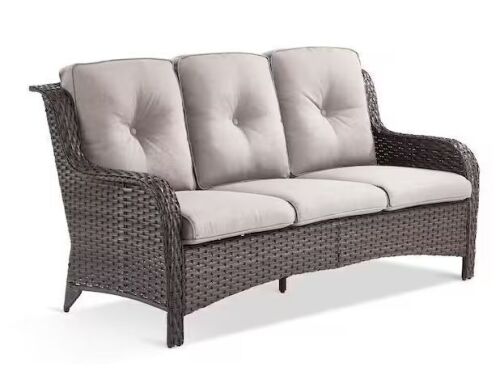 Carolina Brown Wicker Outdoor Patio Sofa Couch with Beige Cushions