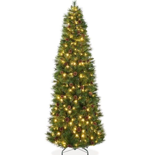 6' Pre-Lit Artificial Scotch Pine Pencil Christmas Tree w/ Metal Stand