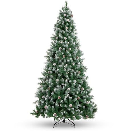 7.5' Pre-Decorated Christmas Tree w/ Pinecones, Flocked Branch Tips
