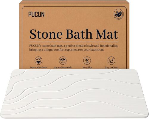 PUCUN Stone Bath Mat Diatomaceous Earth Non-Slip Shower Mat,Quick Drying Diatomite Bath Stone Mat for Bathroom Floor -Super Absorbent,Natural, Easy to Clean