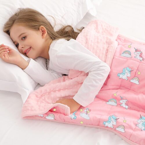 Alomidds Weighted Blanket Kids 5lb 36"x48", Minky Dots Small Weighted Blanket, Comfort Breathable Soft Throw Heavy Blanket for Sleeping, Pink Unicorn