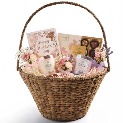 Handwoven Large Mother's Day Gift Basket, 20in Basket w/Collapsible Handle