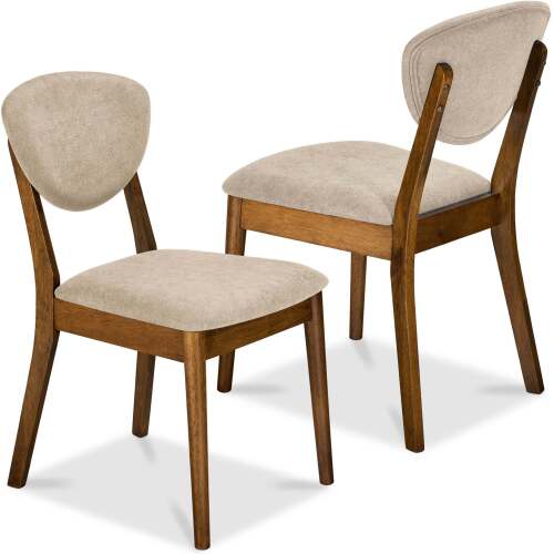 2-Piece Mid-Century Modern Wood &Upholstered Dining Chair Set