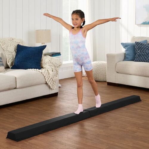 8ft Folding Floor Balance Beam 2-Panel for Gymnastics Practice, Exercise - Black