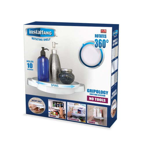 Case Pack (6 Count) of Rotating Shelf, Storage Organizer with Water-Resistant , No-Assembly Wall-Mounted Shelf for Kitchen and Bathroom Caddy Storage, Corner Shower Shelf
