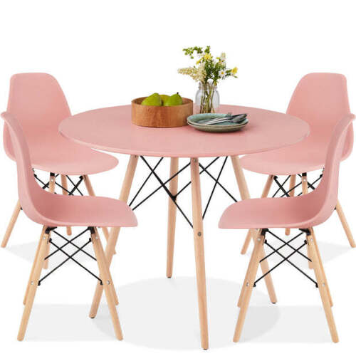 4 Piece Mid Century Dining Chairs - pink/oak (chairs only)