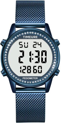 Women's Step Counter Pedometer Watch with Stainless Steel Bracelet, Stylish Design, No App, No Charging Needed for Step, Calorie, Distance, Alarm, Countdown Timer，TU-2401