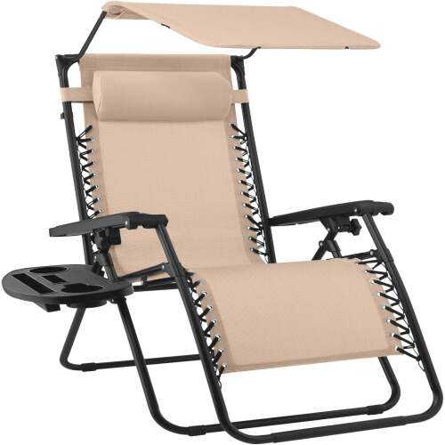 30" Wide Folding Zero Gravity Patio Lounge Chair w/Adjustable Canopy Shade