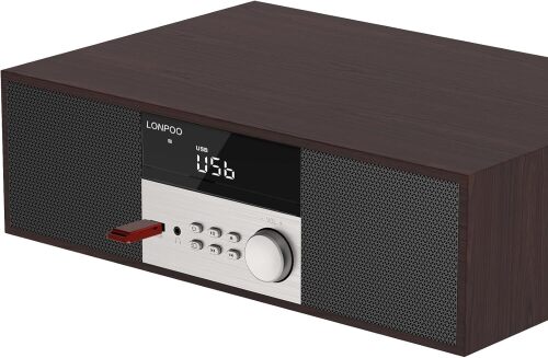 LONPOO Stereo System Systems with CD Player, 40W CD Players for Home, Bluetooth, USB Playback, FM Radio, Aux-Input, Earphone Port