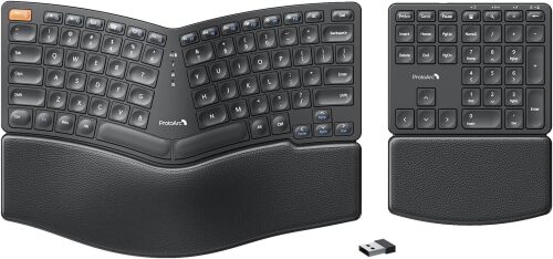 ProtoArc Wireless Ergonomic Keyboard, EK04 2.4GHz USB Wireless Ergo Keyboard with Separate Numeric Keypad, Split Design, Hard Wrist Rest, Rechargeable, for Windows PC/Laptop/Desktop
