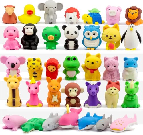 GOMIMEOR Erasers for Kids, 35 Pcs Animal Erasers, Puzzle Pencil Eraser for Classroom Prizes and School Supplies, Random Assorted
