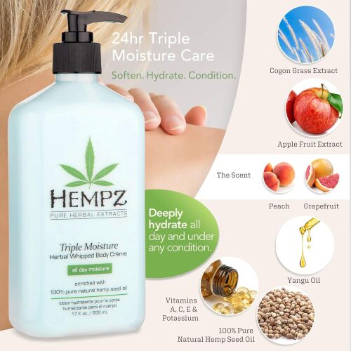Hempz Natural Triple Moisture Herbal Whipped Body Cream with 100% Pure Hemp Seed Oil