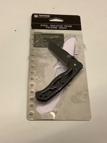 Tactical steel skeleton frame folding knife. Grey oxide 420 stainless steel blade - Lot 152