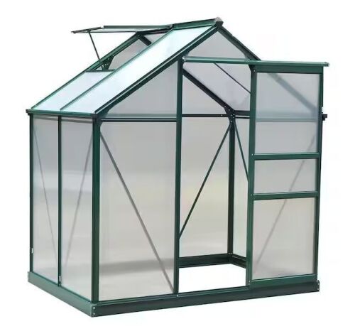 Outsunny 4 ft. x 6 ft. x 7 ft. Aluminum Polycarbonate Portable Walk-In Garden Greenhouse with Rooftop Vent and UV-Resistant Walls