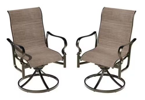 Mondawe Brown Cast Aluminum Swivel Rocking Outdoor Dining Chair with Textilene Seat and High Backrest (Set of 2)