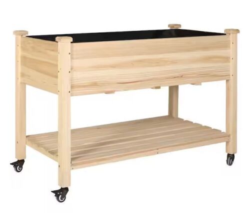VEIKOUS 48 in. x 24 in. x 33 in. Cedar Wood Raised Garden Bed with Lockable Wheels, Liner