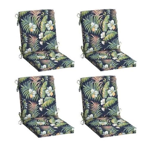 Lot of (4) ARDEN 20 in. x 20 in. Simone Blue Tropical High Back Outdoor Dining Chair Cushion
