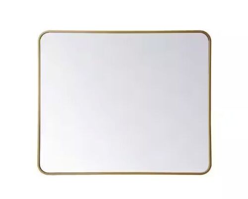 Timeless Home 30 in. W x 36 in. H x Modern Soft Corner Metal Rectangle Brass Mirror