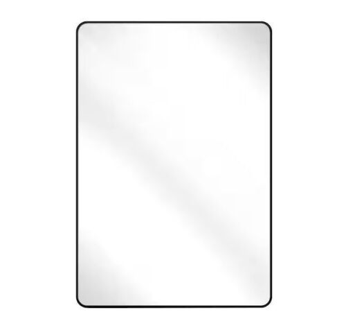 XRAMFY 24 in. W x 36 in. H Rectangular Aluminum Alloy Framed Rounded Black Wall Mirror