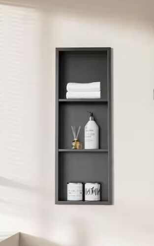 12 in. W x 36 in. H x 4 in. D Waterproof Recessed Shower Niche with Double Shelves in Matte Black, No Tile Needed