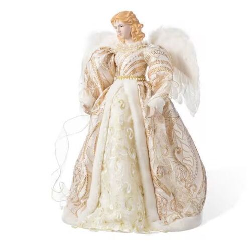 Glitzhome 24 in. H Faux Fur & PVC Christmas Elegant Angel Tree Topper with Porcelain Face