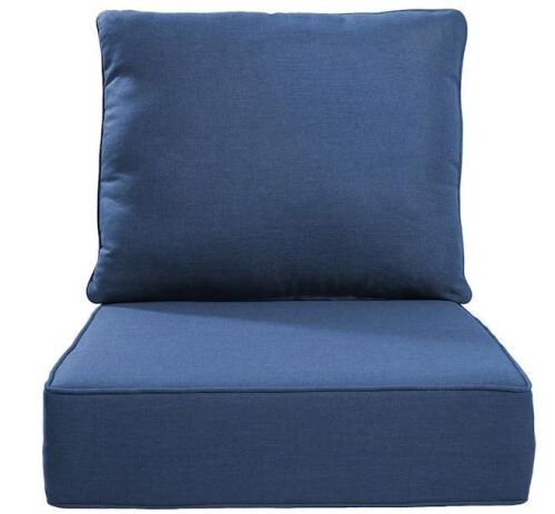 24 in. x 24 in. x 6 in. 2-Piece Water Resistant Outdoor Lounge Chair Replacement Cushion in Navy Blue