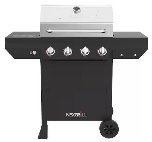 Nexgrill 4-Burner Propane Gas Grill in Black with Stainless Steel Main Lid