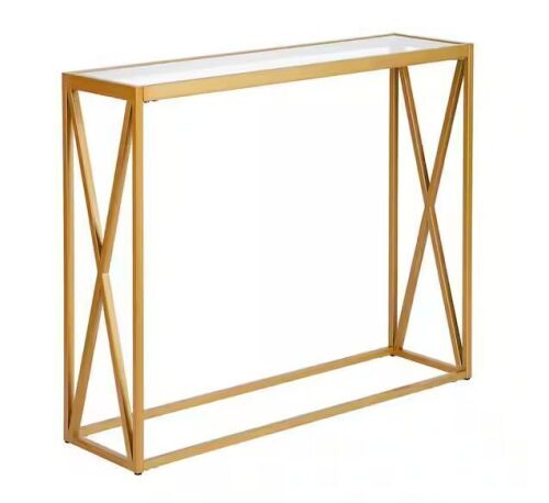 Meyer&Cross Arlo 36 in. Brass/Clear Standard Rectangle Glass Console Table
