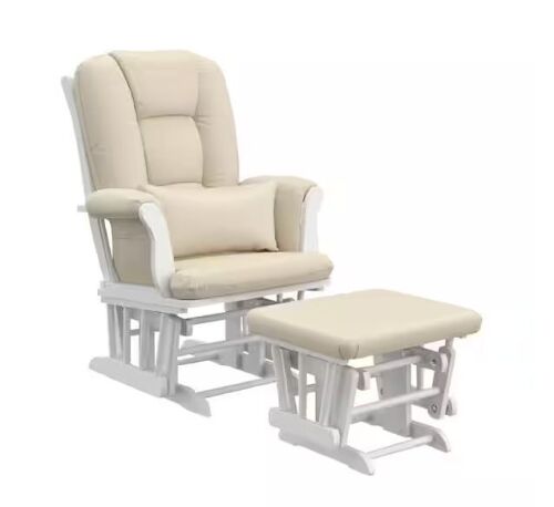 Storkcraft Tuscany White with Beige Cushion Glider and Ottoman Set