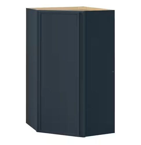 Hampton Bay Leyton 24 in. W x 24 in. D x 42 in. H Ready to Assemble Plywood Slim Shaker Corner Diagonal Kitchen Cabinet in Ink Blue