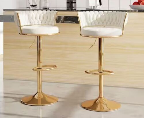 VECELO Adjustable Counter Height Stools with Back and Arm, Velvet White Set of 2
