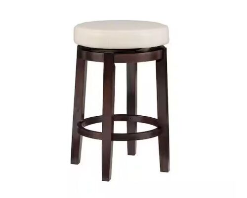 Linon Home Decor Maya Swivel 25.39 in. Beige/Brown Backless Wood Counter Stool with Faux Leather Seat