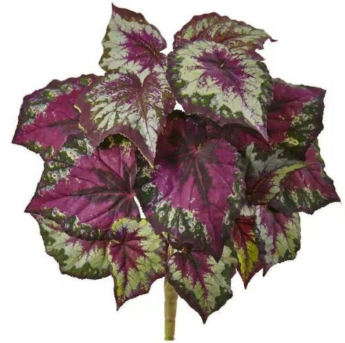 Nearly Natural 16 in. Artificial Wax Begonia Bush (Set of 6)