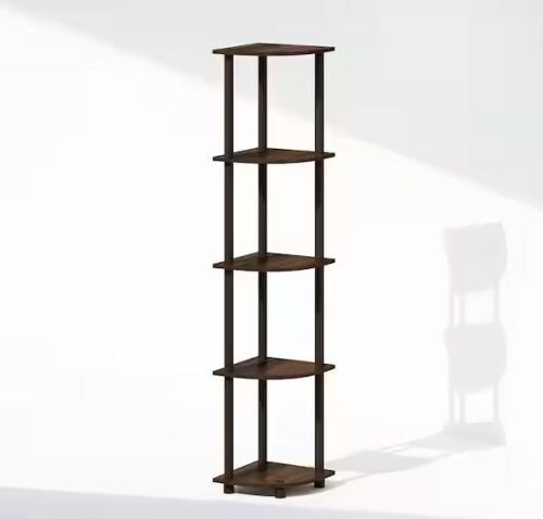 Furinno Turn-N-Tube 57.7 in. Tall Walnut/Brown Wood 5-Shelf Bookcase