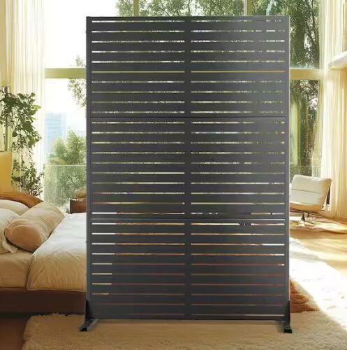 TUYOHW Black 47 in. W x 71 in. H Rectangular Metal Decorative Rust-Resistant Privacy Fence Panel