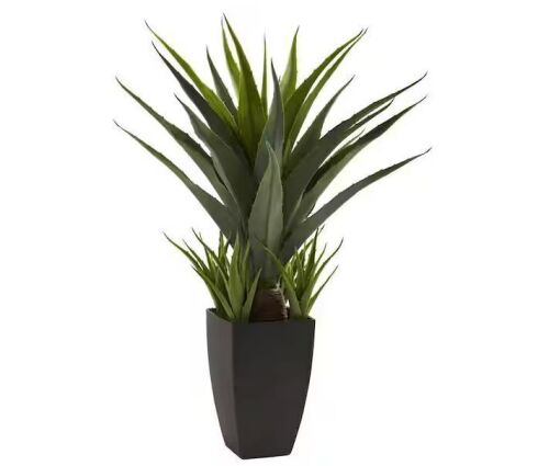 Nearly Natural Artificial Agave Plant with Black Planter