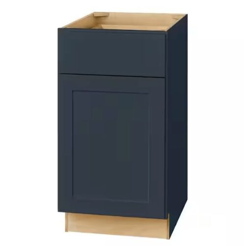 Hampton Bay Avondale 18 in. W x 24 in. D x 34.5 in. H Ready to Assemble Plywood Shaker Base Kitchen Cabinet in Ink Blue