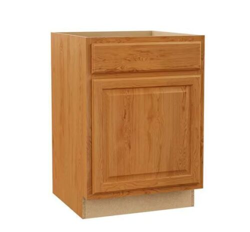 Hampton Bay Hampton 24 in. W x 24 in. D x 34.5 in. H Assembled Base Kitchen Cabinet in Medium Oak
