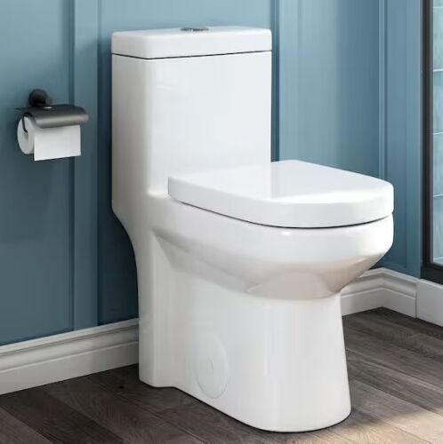 Hanikes One-Piece 1.1/1.6 GPF Dual Flush Round Toilet in White Soft Close Seat Included