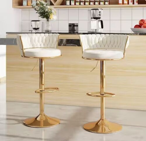 VECELO Adjustable Counter Height Stools with Back and Arm, Velvet White Set of 2