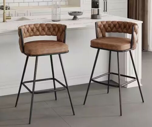 VECELO 34.25 in. Braided Counter Height Kitchen Island Stools w/ Back Support, Set of 2