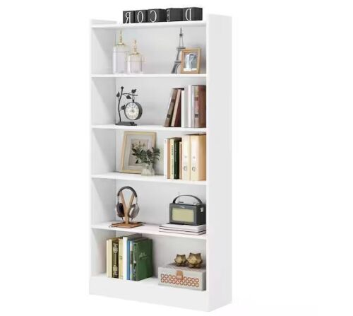 BYBLIGHT Eulas 72 in. Tall White Wood 5-Shelf Standard Bookcase