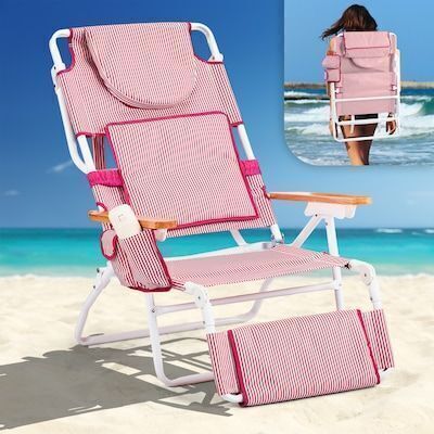 VINGLI Deluxe 3 in1 Beach Chair with Face Hole Foot Rest Cup Holder and Storage Bag Pink